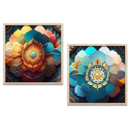 Kotart Blue & Orange 2 Pieces Modern Wooden Square Wall Arts-picture-25