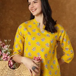 KALINI Floral Printed Three-Quarter Sleeves Cotton Top-image-11
