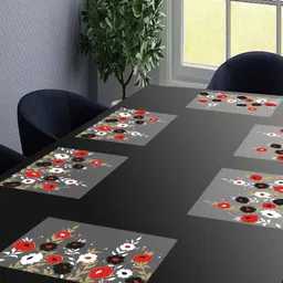 LooMantha Transparent & Red 6 Pieces Printed Rectangular Table Placemats image 1