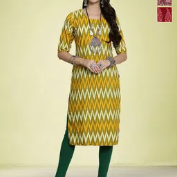 Moda Rapido Selection Of 3 Chevron Printed Round Neck Straight Kurtas-image-97