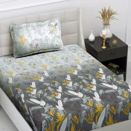 Myntra Elegant Homes Black & White Floral Printed 300 TC Single Bedsheet Set-2.25 mX1.5 m-image-88