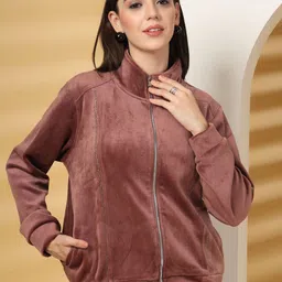 Juelle Women Self Design Mock Collar Front-Open Sweatshirt-38