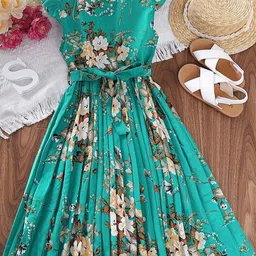 BAESD Floral Print Flutter Sleeve Fit & Flare Midi Dress-4
