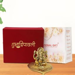 INTERNATIONAL GIFT Gold-Toned Patta Ganesh Religious Idol Showpiece-picture-23