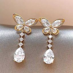 DIVASTRI Gold Plated American Diamond Studded Quirky Korean Drop Earrings-31