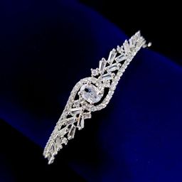 Opal Touch Women Brass Cubic Zirconia Tasselled Rhodium-Plated Kada Bracelet-image-12
