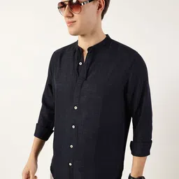 Thomas Scott Men Classic Band Collar Textured Slim Fit Casual Shirt-image-33