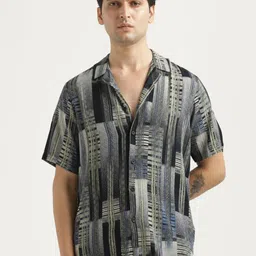 Blu MNKY Men Smart Fit Geometric Printed Cuban Collar Casual Shirt-picture-24