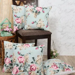 Clasiko Green & Pink Set of 5 Floral Square Cushion Covers-18