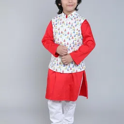 Little Clothings Boys Floral Printed Regular Pure Cotton Kurta with Churidar-image-28