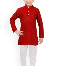 BAESD Boys Ethnic Motifs Embroidered Mandarin Collar Straight Kurta With Pyjamas-30