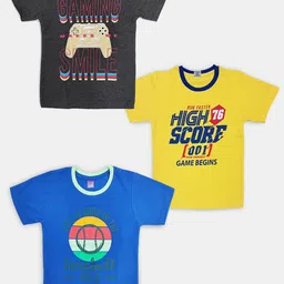 Here&Now X Game Begins Boys Pack of 3 Assorted Typography Printed T-shirts-46