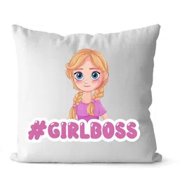 Loops n knots White & Pink Cute #GirlBoss Printed Pre-Filled Cushion-picture-45