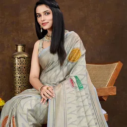 KALINI Bandhani Printed Zari Brasso Saree-image-84