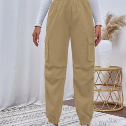 SHINE N SHOW Women High Waist with Pockets Relaxed Cotton Cargos Trousers-image-81
