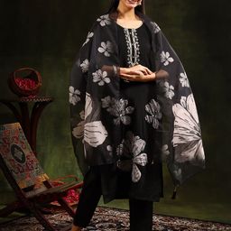 Berrylicious Embroidered Beads And Stones Chanderi Cotton Kurta With Trousers & Dupatta-picture-12