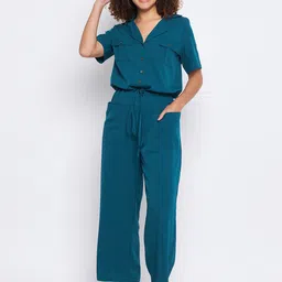 Color Cocktail Women Shirt Collar Waist Tie-Ups Basic Jumpsuit-picture-30