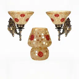 Somil Indore Mosaic Decorative Lamp Combo of Matching Wall Lamp & Table Lamp, Multi Compatible with LED, Size: 14 X 14 X 18 Cm, Pack of 3.-image-86