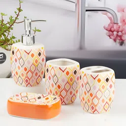 Kookee Multicoloured 4 piece Abstract Ceramic Bath Accessories Set-11