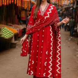 Lookmark Women Chevron Striped A-Line Kurta with Palazzo & Dupatta-picture-23