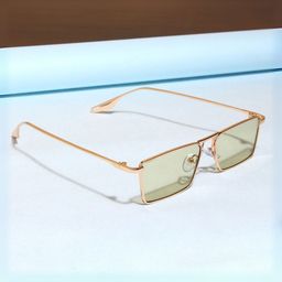 SUNGLASSIC Unisex Rectangle Sunglasses with UV Protected Lens Rebel-Gold-Green-4
