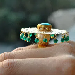 BeAbhika Set Of 3 Gold-Plated Kundan Studded & Beaded Merry Go Round Finger Rings image 3