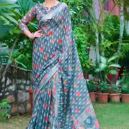 Quelea Floral Linen Blend Khadi Saree-picture-37