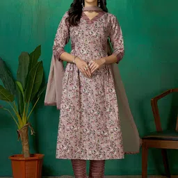 DIVASTRI Women Floral Printed Regular Gotta Patti Pure Cotton Kurta with Trousers & With Dupatta-image-46