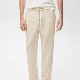 MANGO MAN Linen Cotton Slim Fit Pleated Trousers-image-85