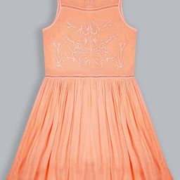 ShopperTree Girls Ethnic Motifs Embroidered Sleeveless Fit and Flare Cotton Dress-image-87