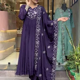 BAESD Women Ethnic Motifs Yoke Design Regular Silk Chiffon Kurta with Trousers & With Dupatta-picture-11