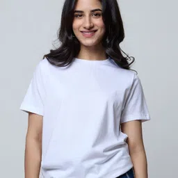 LoveDky Women Solid Round Neck Cotton T-shirt-picture-0