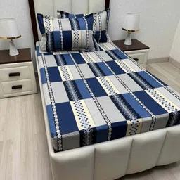 Pure Decor Blue And Grey Floral Printed 250 TC Single Bedsheet Set 1.73 m x 2.36 m-image-74
