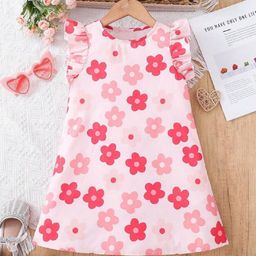 Miss & Chief Girls Floral Printed Flutter Sleeve A-Line Dress-image-41
