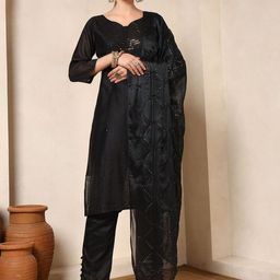 Spera Ethnic Motifs Embroidered Straight Sequinned Kurta With Trousers & Dupatta-image-97