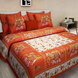 Aura White And Orange Printed Pure Cotton 144 TC Queen Bedsheet Set 2.10cm X 2.30 m-image-70