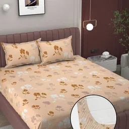 Bromwick Orange & Brown Printed 250 TC Microfiber King Bedsheet Set 1.98 m x 1.83 m-17