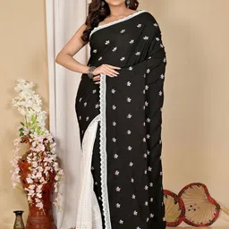 DipDiya Floral Embroidered Pure Cotton Half and Half Taant Saree-picture-16