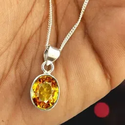 GenZcomplex Unisex Silver Plated Pukhraj Stone Studded Pendant-57