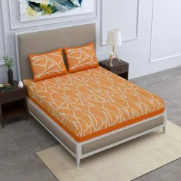 uniqchoice Orange Abstract 120 TC Cotton Queen Sized Bedsheet with 2 Pillow Cover-picture-13