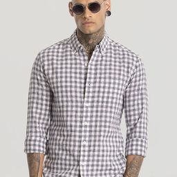 Snitch Men Smart Button-Down Collar Gingham Checked Linen Slim Fit Casual Shirt-image-81