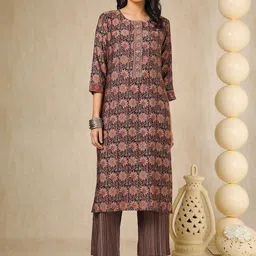 Soch Floral Printed Round Neck Sequinned Straight Kurta With Palazzo-image-11