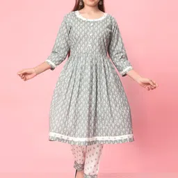 Sangria Girls Floral Printed Regular Pure Cotton Anarkali Kurta & Trousers-image-61