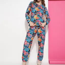 Roadster Teal Printed Round Neck Long Sleeves T-Shirt With Jogger-image-63