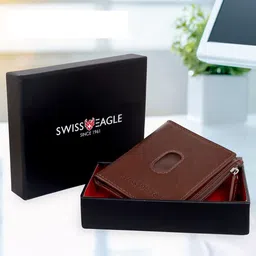 Swiss Eagle Men Animal Textured Cut Work Leather Two Fold Wallet-image-12