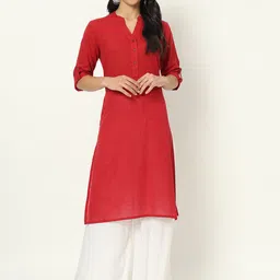Laad Mandarin Collar Roll-Up Sleeves Linen Straight Kurta-picture-50