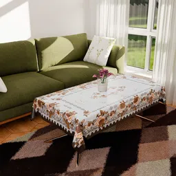 Kuber Industries Brown Floral Plastic 4-Seater Table Cover-56