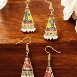 Anouk Set Of 2 Artificial Beaded Dome Shaped Meenakari Jhumkas-6