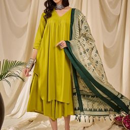 InWeave Women Regular Kurta with Palazzos & With Dupatta-image-23