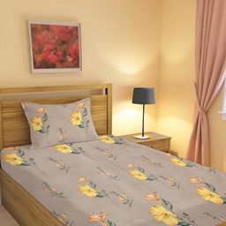 IVAZA Orange Geometric 260 TC Single Bedsheet with 1 Pillow Covers-image-68